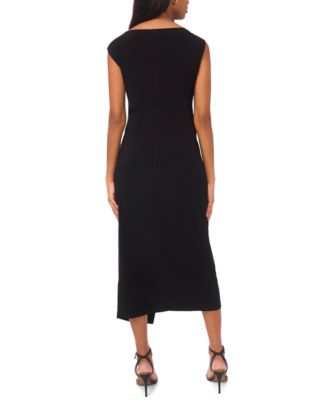 Women's Sleeveless Boat-Neck Pont&eacute;-Knot Wrap Midi Dress