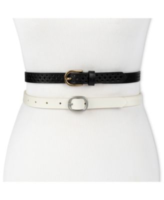 Women's 2-Pack Perforated and Reversible Skinny Casual Belt Set