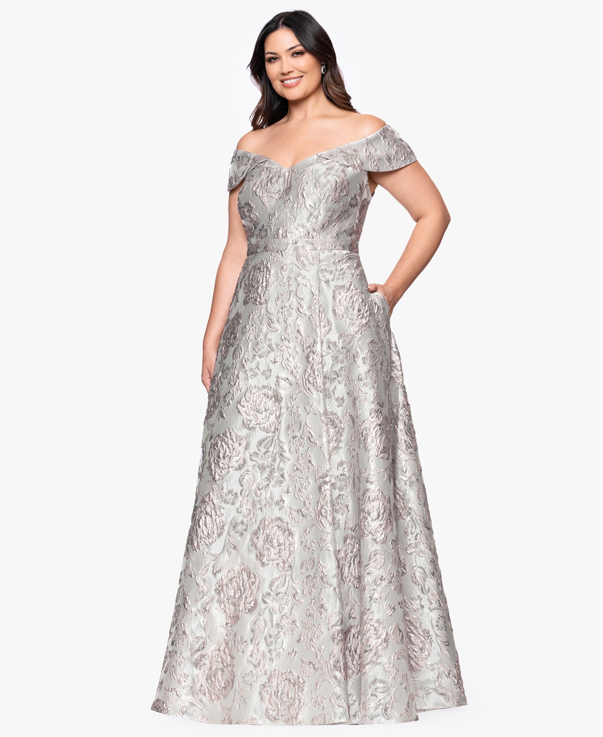 Xscape Plus Size Off The Shoulder Long Ball Gown