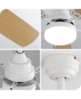 52-inch Modern White 5 blades Three-color Dimmable Ceiling Fan LED Light with Six-speed Remote Control and Timing Function