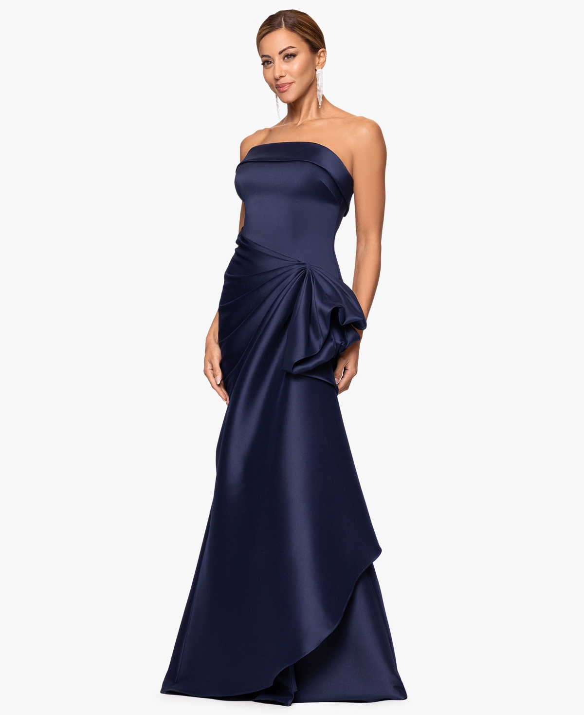 Xscape Petite Strapless Long Dress In Blue