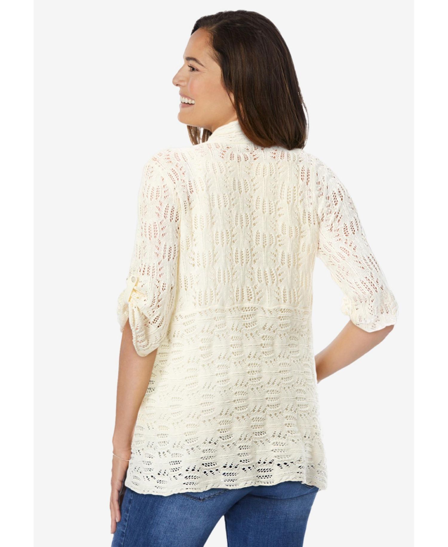 Plus Size Within Open Front Pointelle Cardigan Sweater