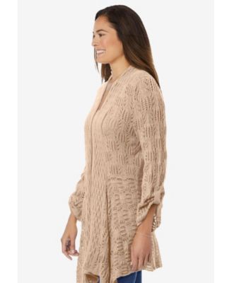 Plus Size Open Front Pointelle Cardigan