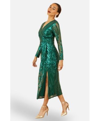 Women's Sequin Midi Long Sleeve Wrap Dress