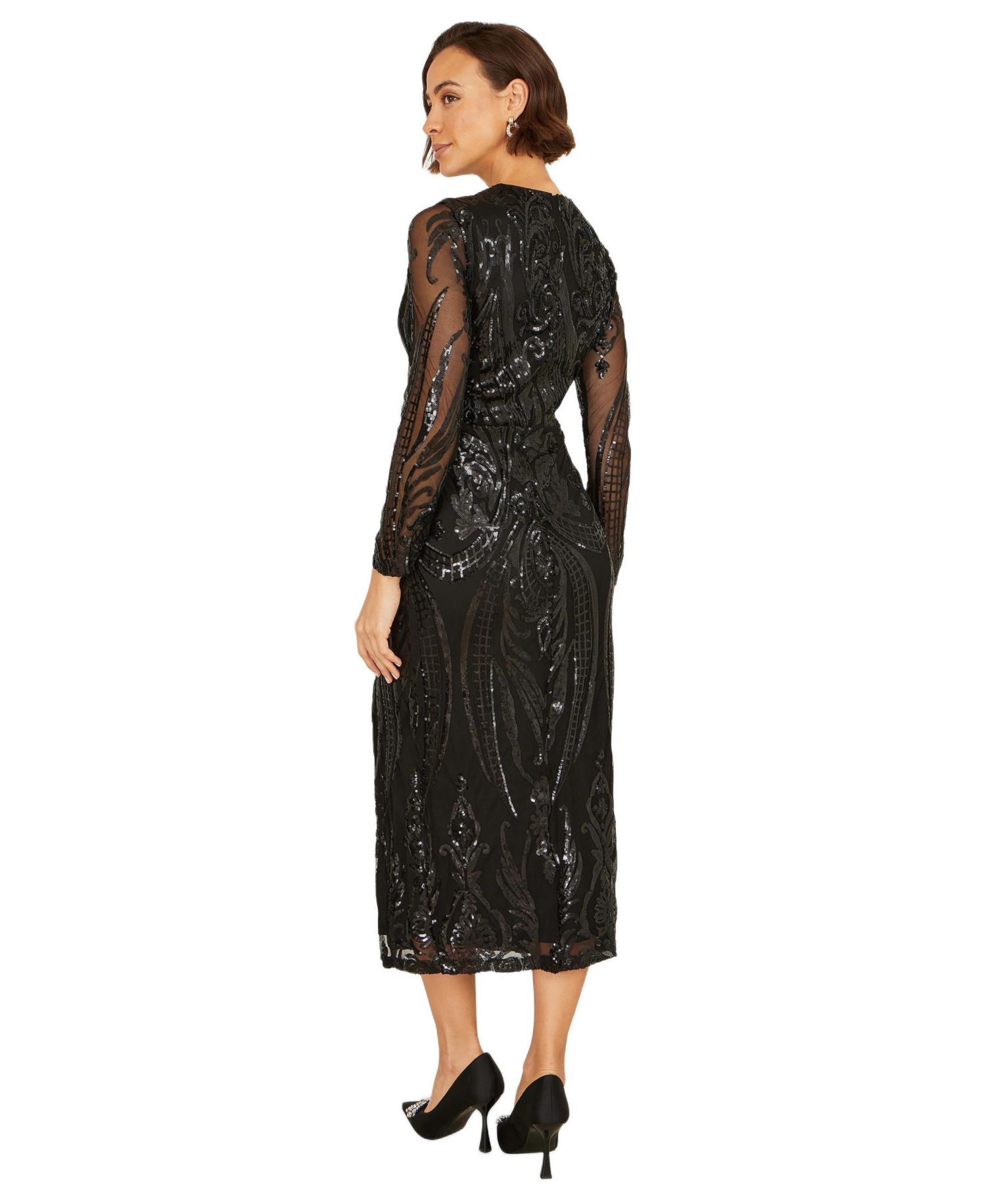 Women's Sequin Midi Long Sleeve Wrap Dress