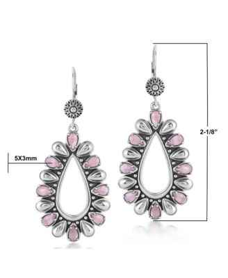 Sterling Silver Rhodochrosite Open Teardrop Pear-Cut Dangle Earrings