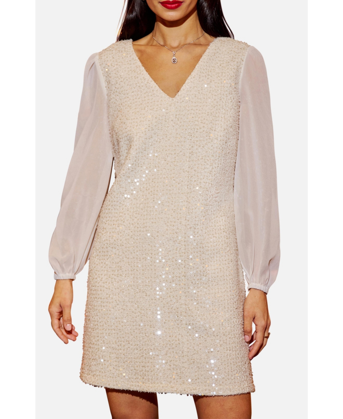Yumi Women's Women'sSequin Tunic Dress With Tie Back