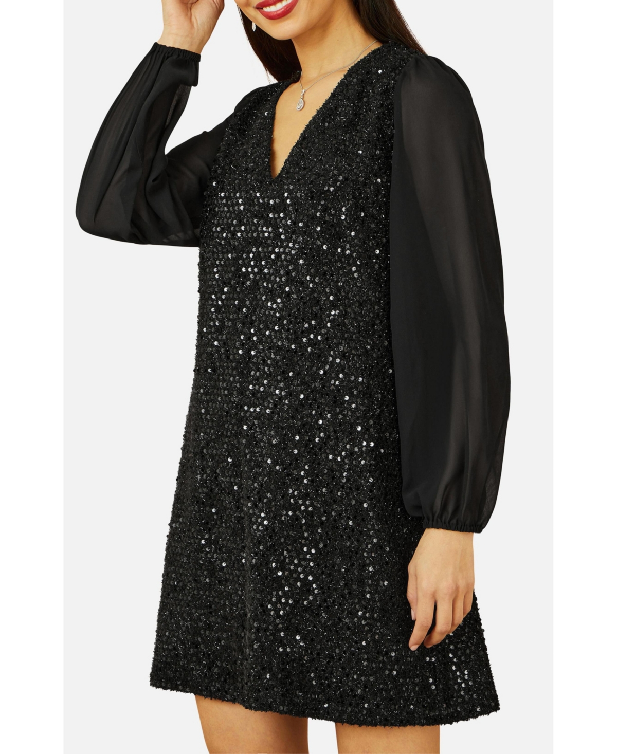 Yumi Women's Women'sSequin Tunic Dress With Tie Back