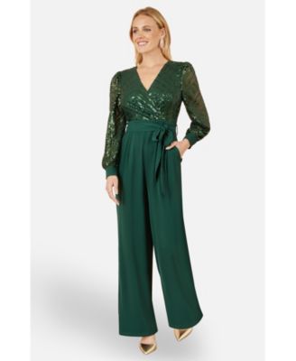 Women's Sequin Wrap Over Jumpsuit