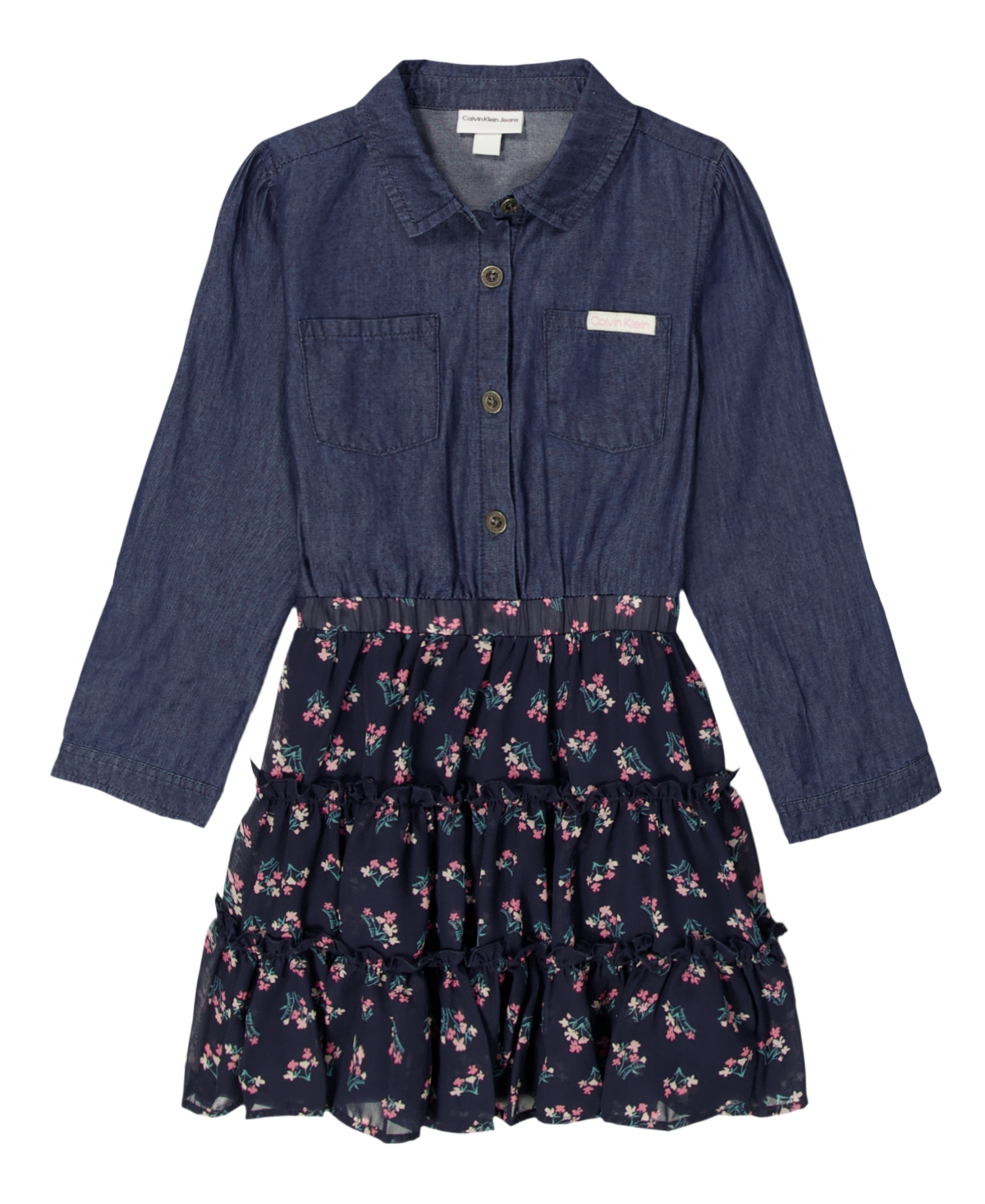 Calvin Klein Girls 4-6x Long-sleeve Shirt Dress In Multi