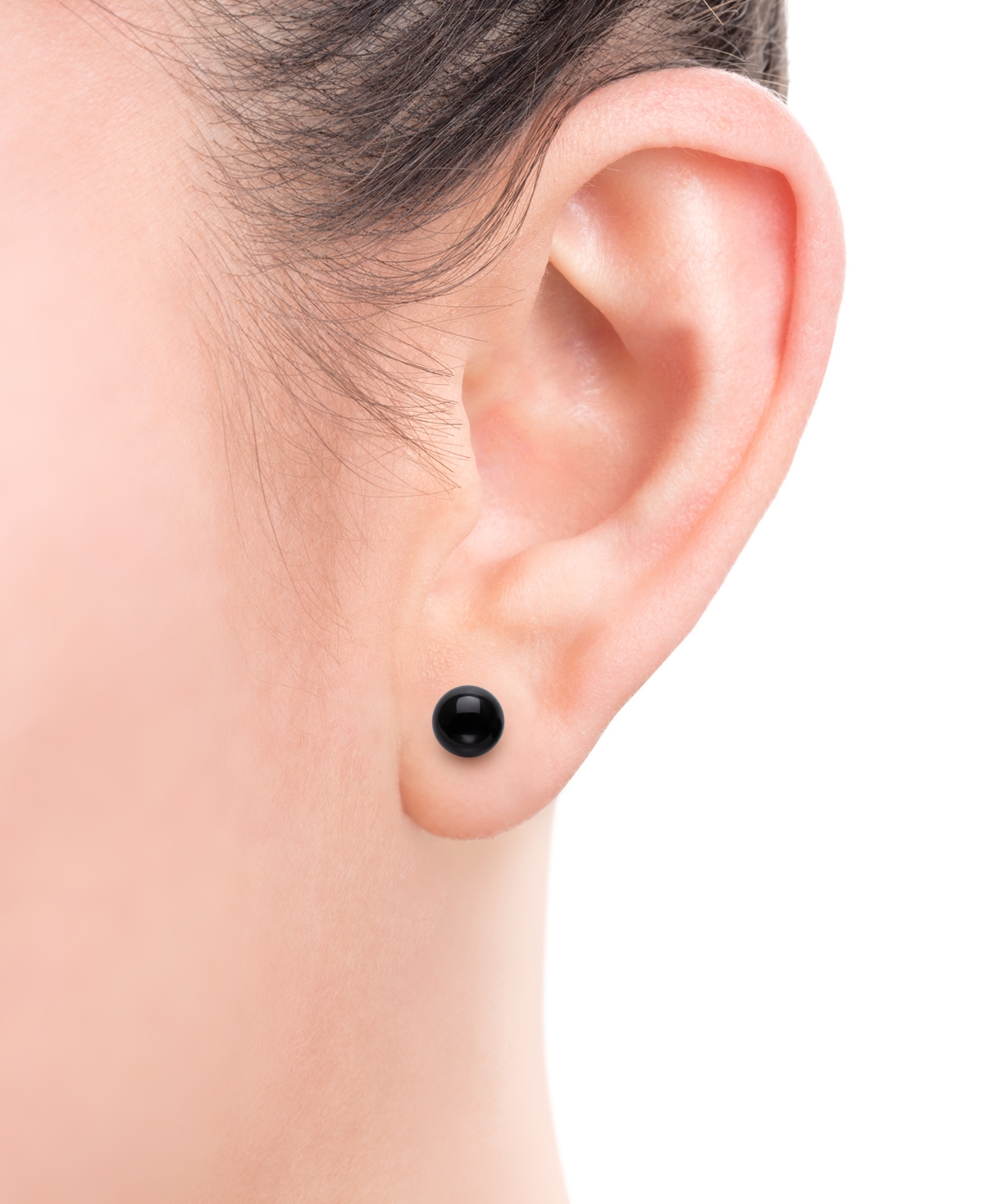 Macy's Cultured Freshwater Pearl (6-7mm) And 6mm Onyx Stretch Bracelet And Stud Set In Sterling Silver In Black