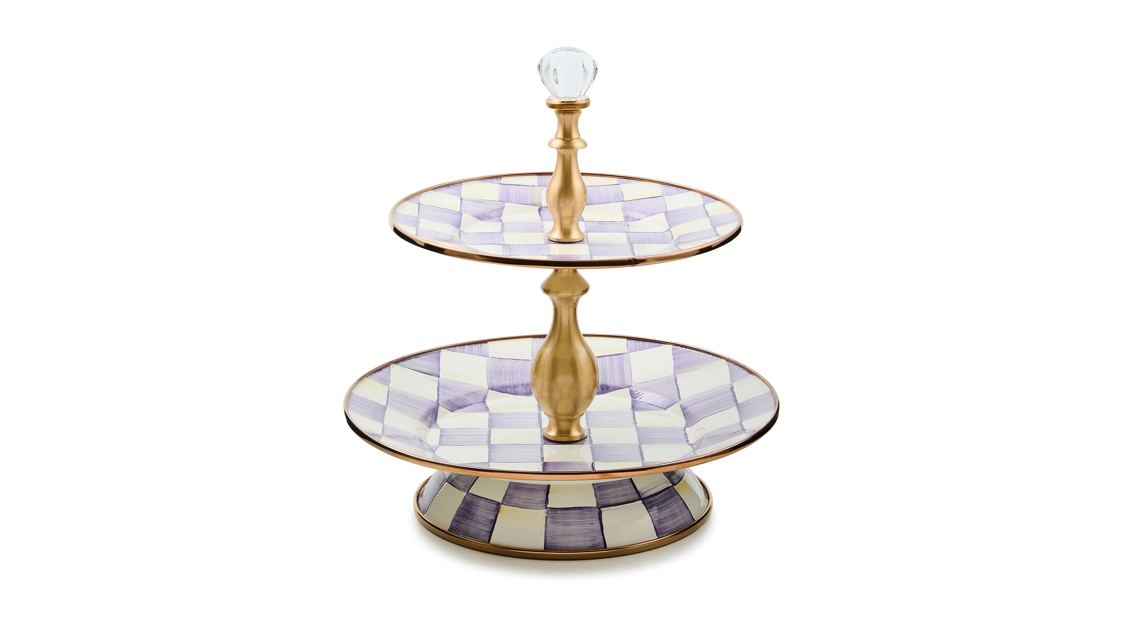 MacKenzie-Childs Violet Check Two Tier Handmade Sweet Stand