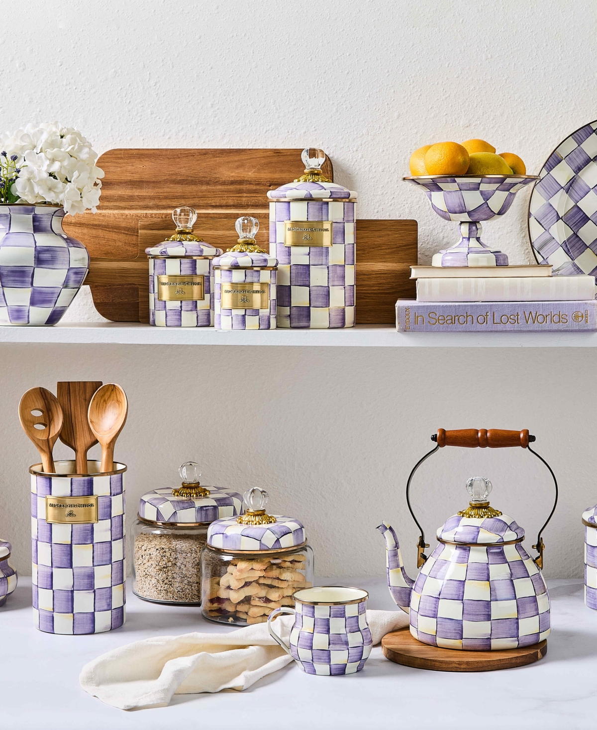 MacKenzie-Childs Violet Check Medium Kitchen Canister