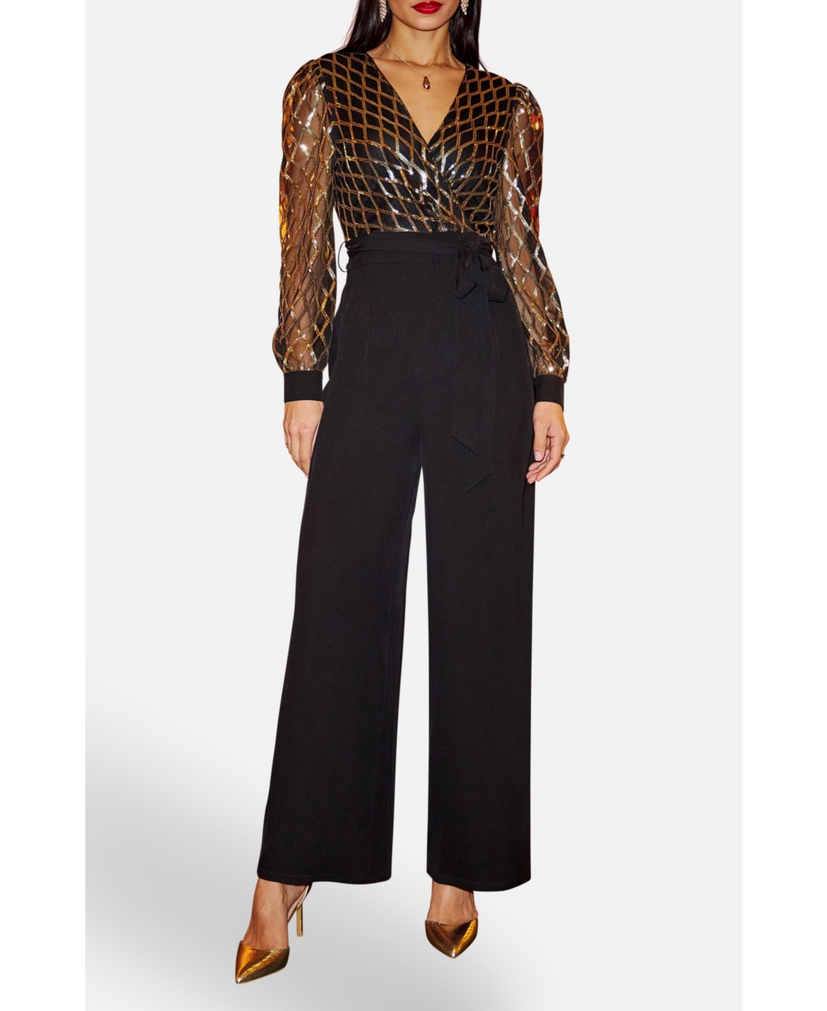 Yumi Women's Sequin Wrap Over Jumpsuit
