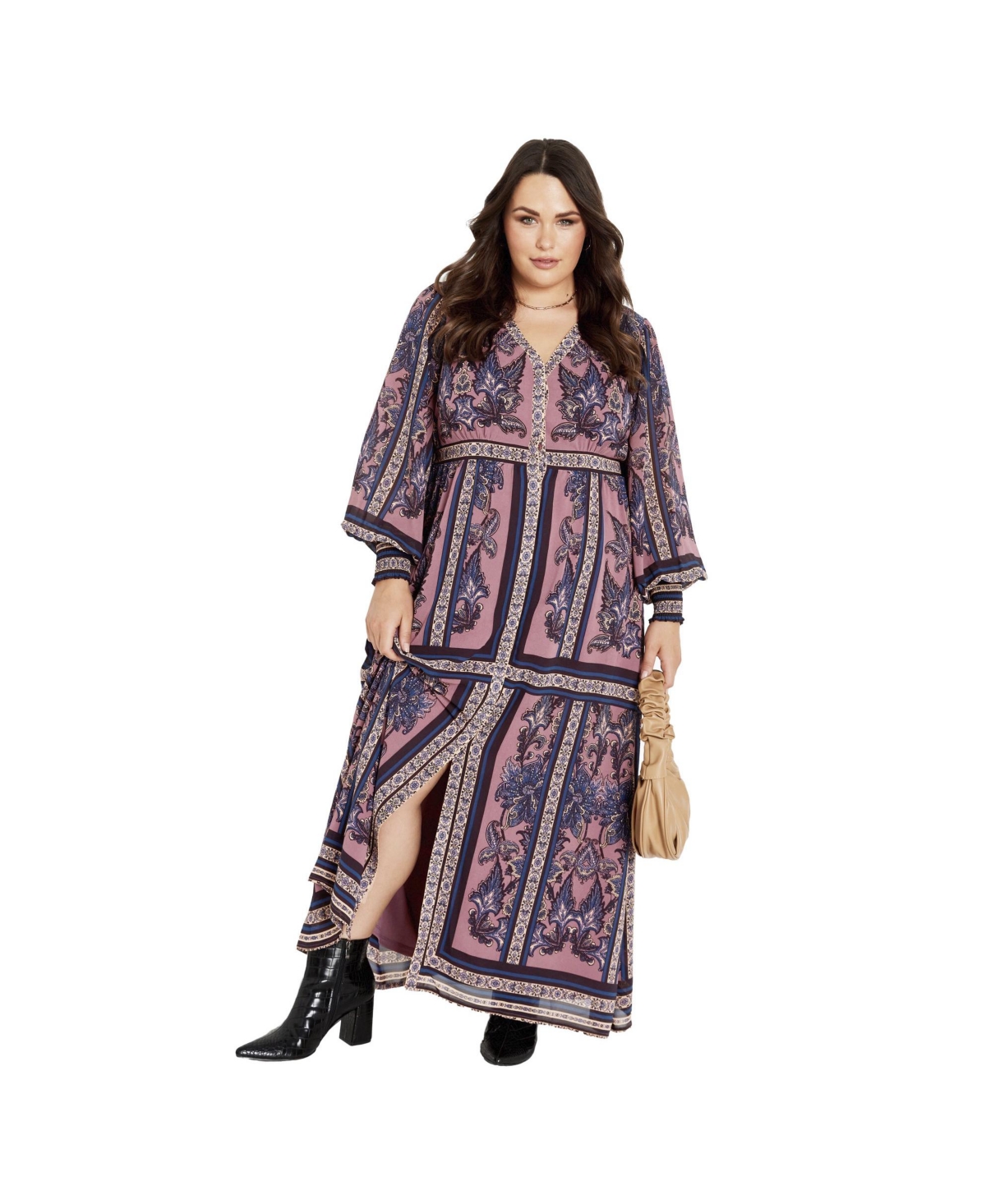 Avenue Women's Plus Serene Placement Sleeved Maxi Dress