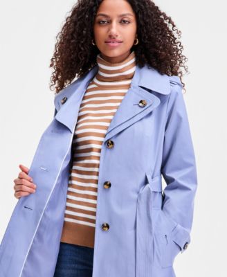 Women's Single-Breasted Hooded Belted Trench Coat
