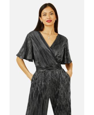 Women's Pleated Jumpsuit With V Neck