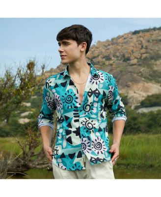 Men's Sea Green Abstract Imprint Shirt