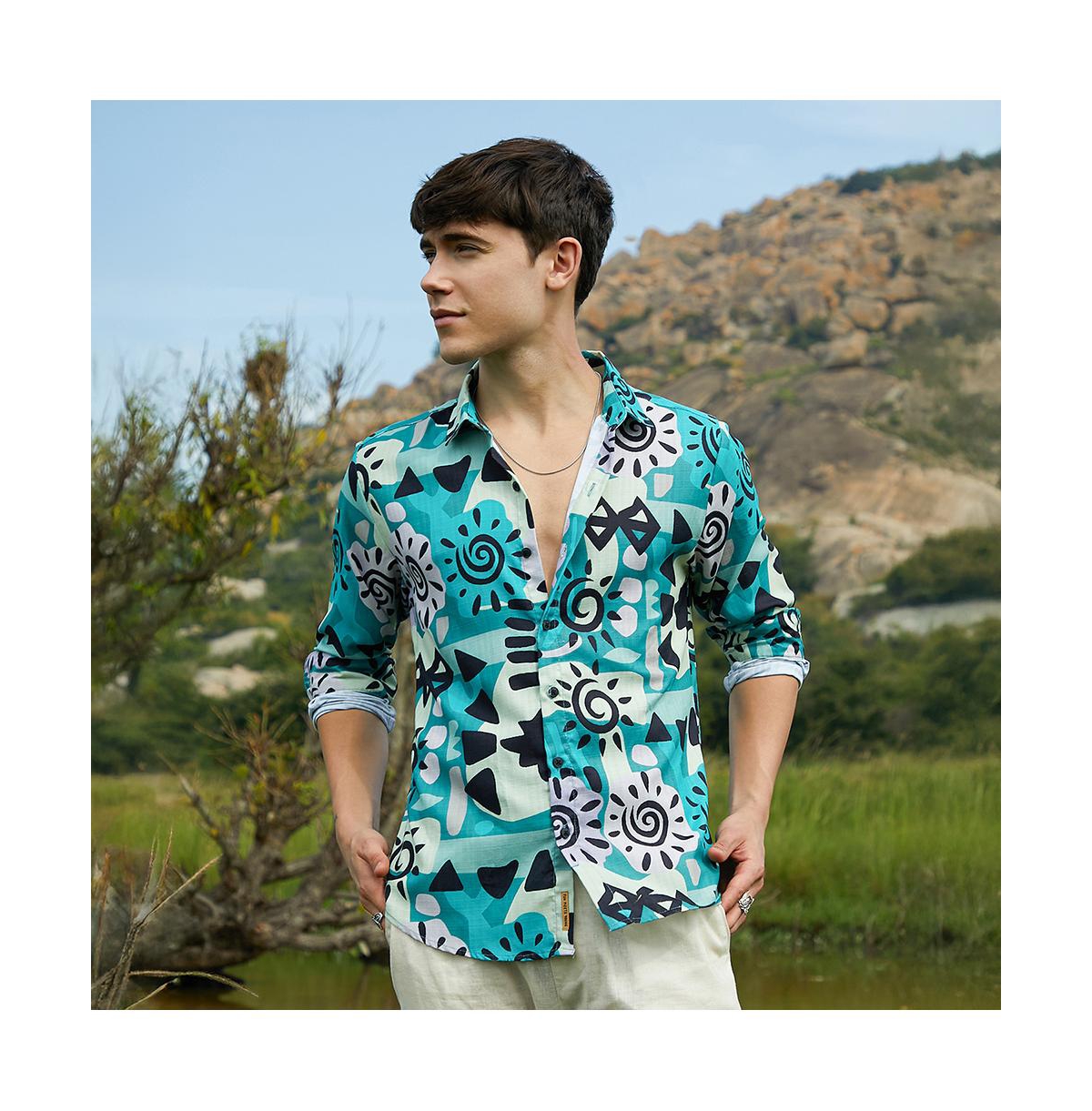 Campus Sutra Men's Sea Green Abstract Imprint Shirt