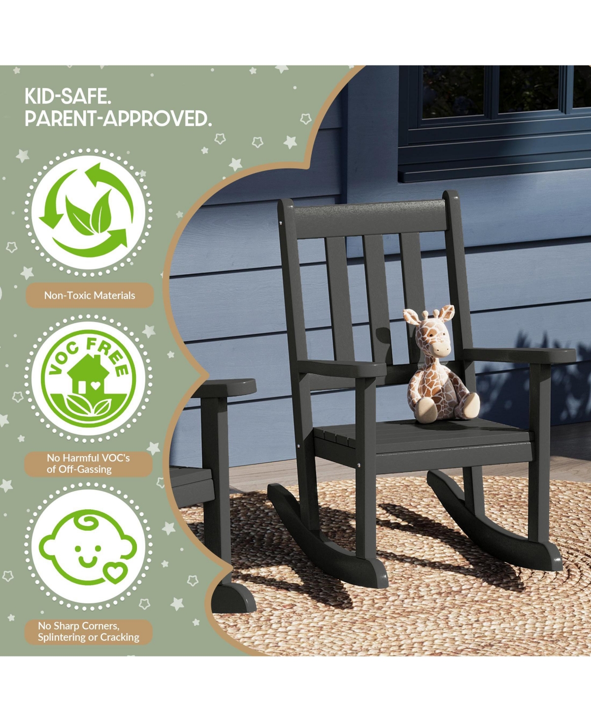 WestinTrends 3-Piece Kids Outdoor Rocking Chairs Set With Square Side Table