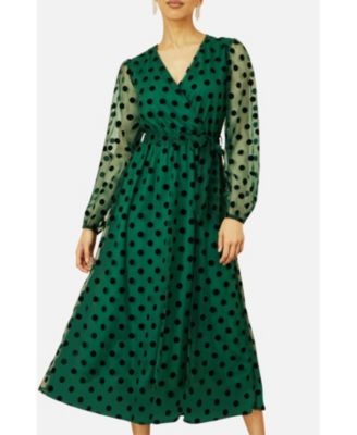 Women's Spot Mesh Wrap Midi Skater Dress