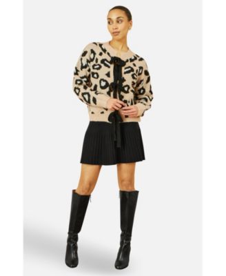 Women's Animal Print Intarsia Tie Front Cardigan