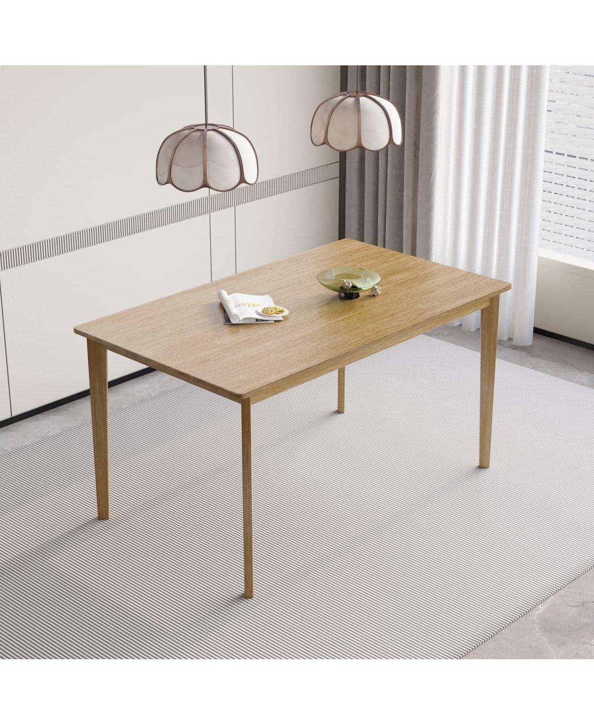 Maison Boucle 5-Piece Solid Wood Dining Table Set with 4 Upholstered Chairs, Natural Finish Kitchen Table and Chair Set for Dining Room