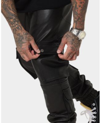 Men's Leather Cargo Jogger, Black - Large