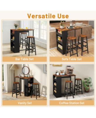 3 Pieces Bar Table Set with Storage