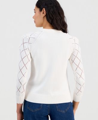 Women's Flower-Trim Long-Sleeve Sweater 