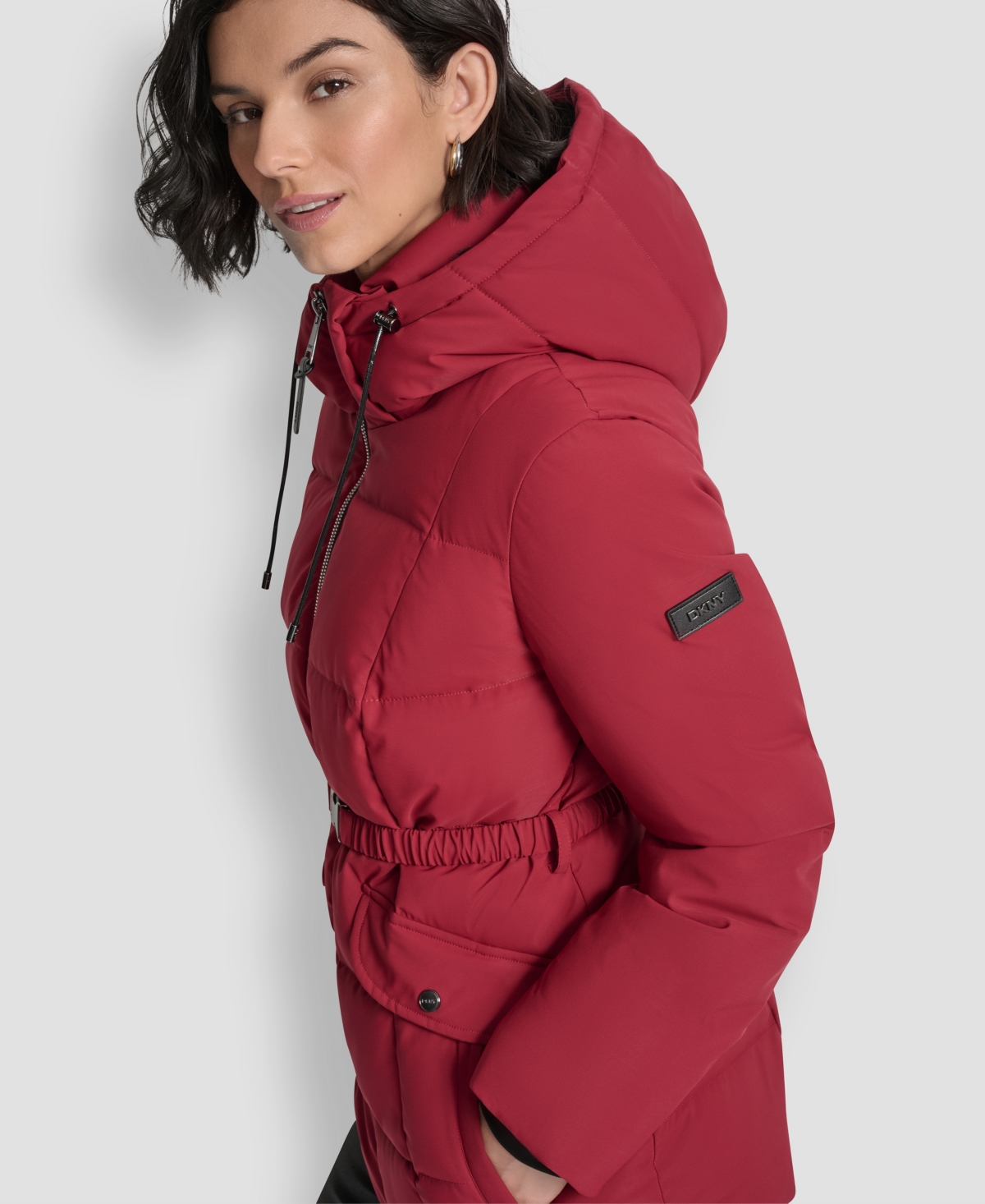 Dkny Women's Belted Hooded Puffer Coat In Red
