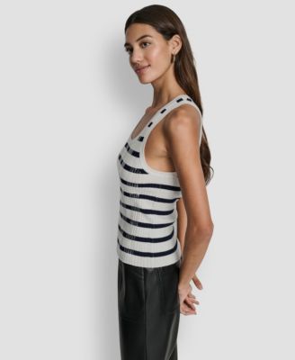 Women's Sleeveless Sequin & Stripe Scoop Neck Tank Top