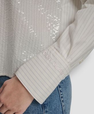 Women's Logo Embroidery and Sequin Button-Front Shirt