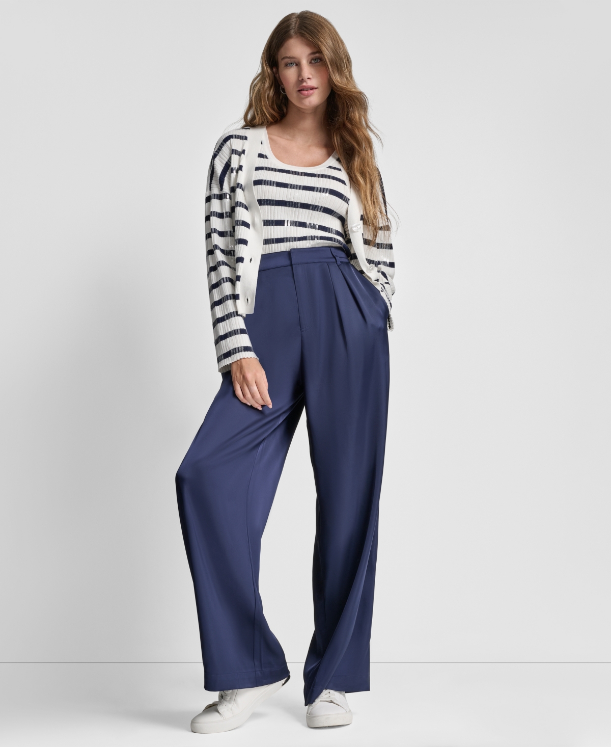 Dkny Jeans Women's High-rise Pleated Wide Leg Trousers In Blue