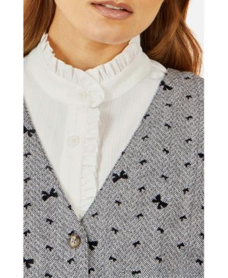 Women's Bow Print Button Up Pinafore Dress