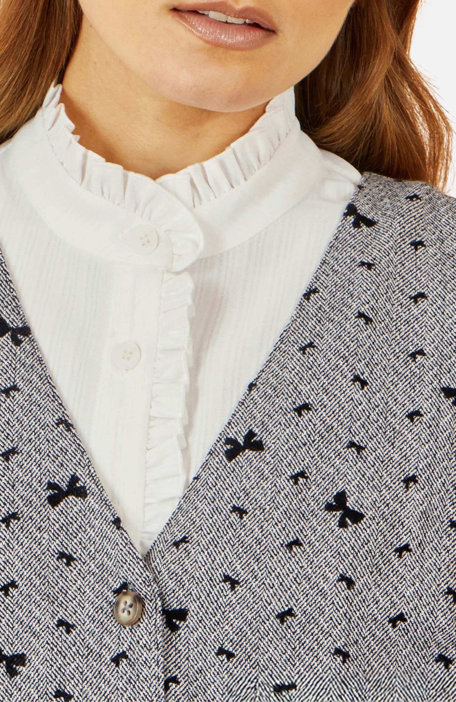 Women's Bow Print Button Up Pinafore Dress