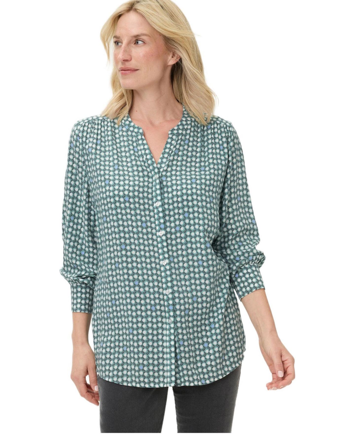 Женские футболки Olsen Lightweight Dot-Print Button-Up Shirt tees, цвет: Тёмный мятный — фото 1