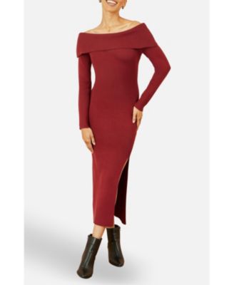 Women's Bardot Knitted Fitted Midi Dress