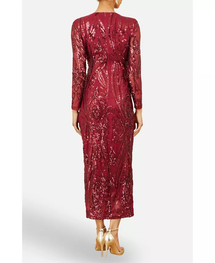 Women's Sequin Midi Long Sleeve Wrap Dress - thumbnail 4