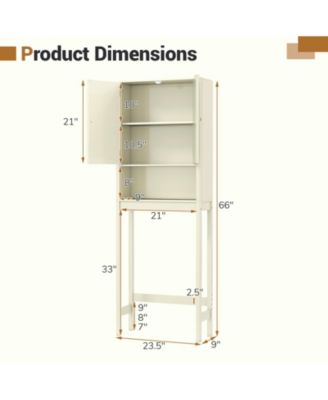 66'' Over the Toilet Storage Cabinet w/Fluted Doors Adjustable Shelf & Bottom Bar