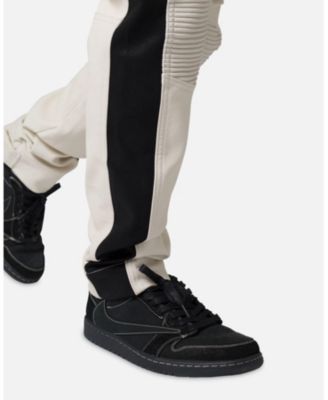 Men's Leather Moto Pants, Slim Fit, Zipper Details, Panelled Design, Faux Leather Finish, Streetwear-Inspired Trousers