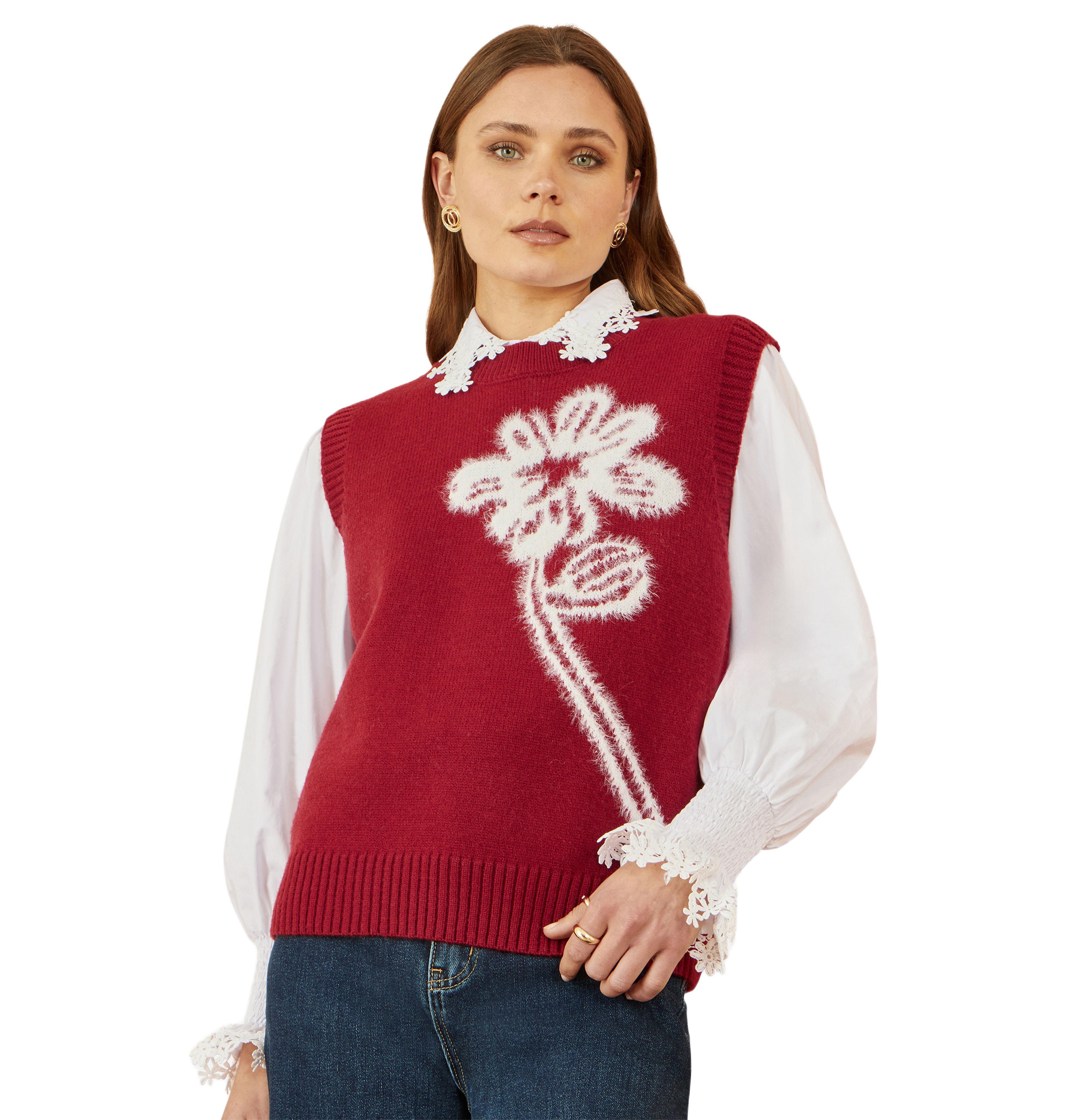 Yumi Women's Knitted Flower Sleeveless Sweater Vest