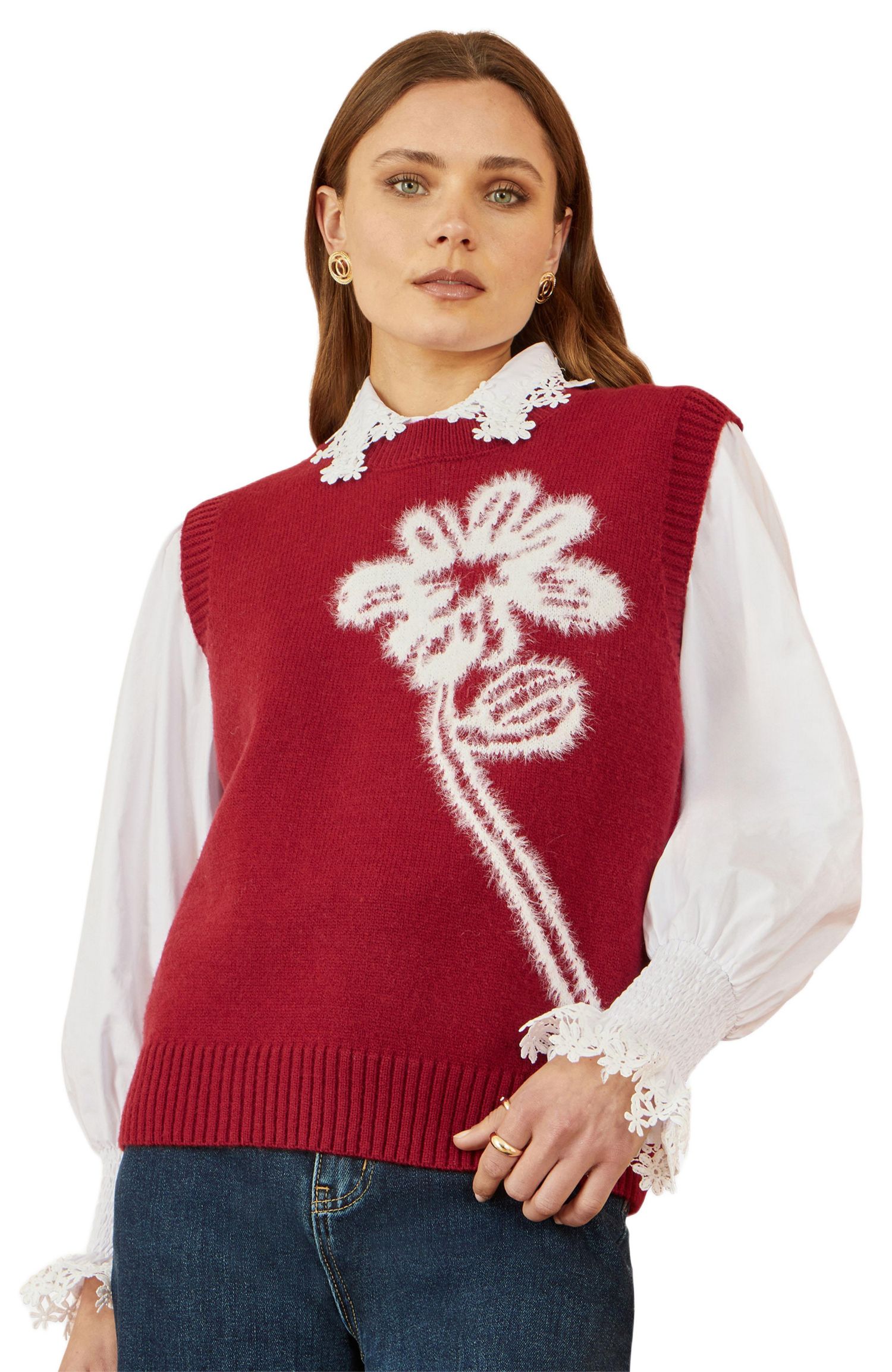 Women's Knitted Flower Sleeveless Sweater Vest