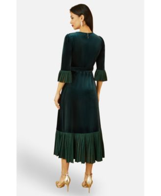Women's Velvet Wrap V-Neck Midi Dress