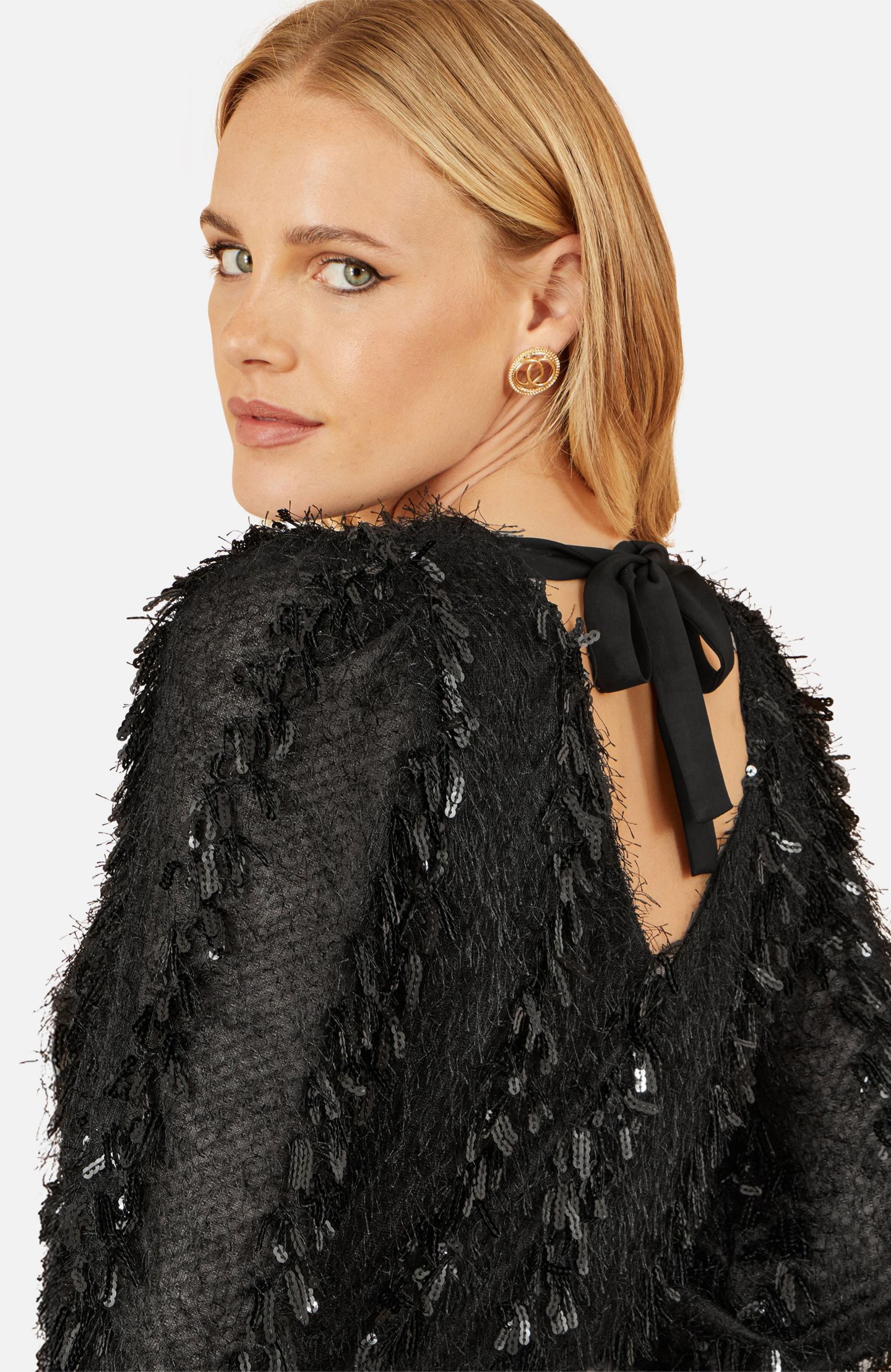 Женский топ Yumi Hanging Sequin Long Sleeve, цвет: Чёрный — фото 7