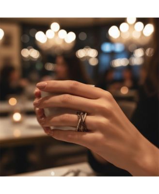 Crossover Statement Criss Cross Two Tone Brown Coffee Pave CZ Statement Band Ring Rose Gold Plated Brass