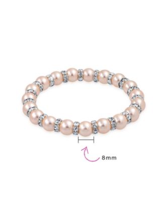 Set of 3 Light Pink Simulated Pearl Stretch Bracelets with Crystal Spacers