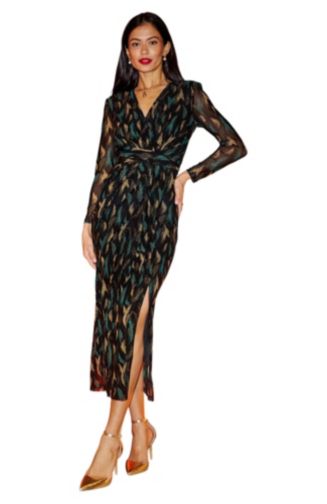 metallic wrap midi dress Buy Sosandar Green Metallic Plisse Faux Wrap Midi Dress from Next USA