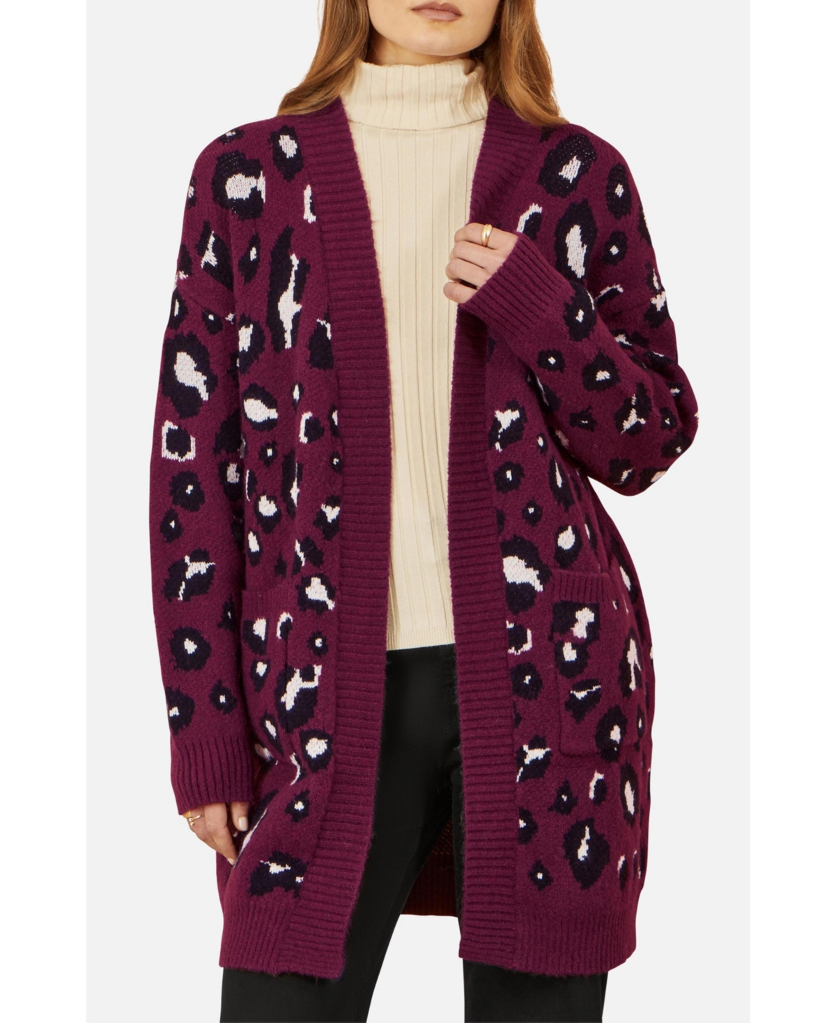 Yumi Women's Animal Intarsia Long Cardigan