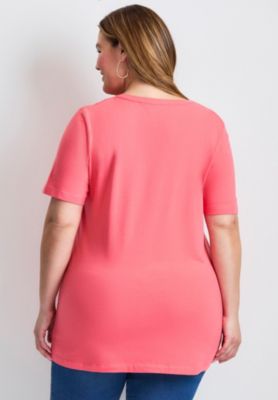 Women's Plus Size Short Sleeve Henley Tunic Top